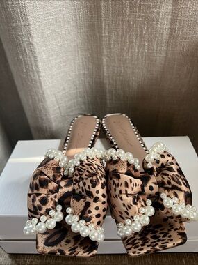 Betsey Johnson Leopard-Print Mules with Black & White Trim